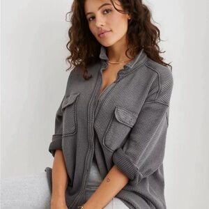 Aerie Gray Waffle Oversized Knit Jacket